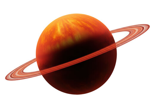 Red and orange gas giant planet with rings isolated, space exploration concept on transparent PNG - Powered by Adobe