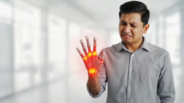 Man Suffering from Hand Pain with Arthritis Joint Inflammation Concept