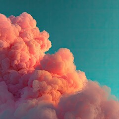 A fluffy, pink cloud-like formation against a vibrant, blue-green backdrop. Soft and ethereal