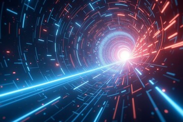 Fototapeta premium Photographing a Mesmerizing Display of Blue and Red Light with Starlight Streaks, Evoking a Journey Through Time and Space