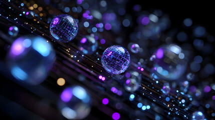 Floating digital quantum spheres in futuristic network visualization
