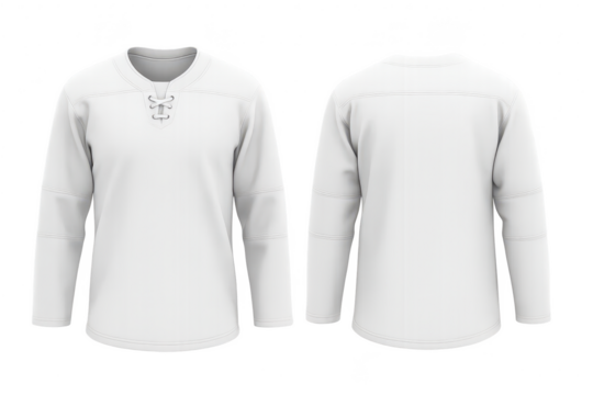 Blank white hockey jersey, front and back, isolated on transparent background