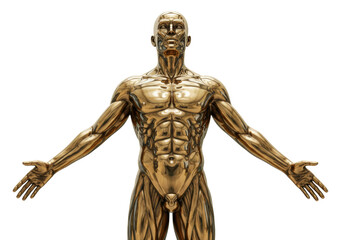 Golden human anatomy model isolated on transparent background, anatomical sculpture PNG