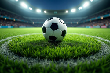 Fototapeta premium Team Logo Embraced by Soccer Field: Ball Centrally Placed on Center Spot