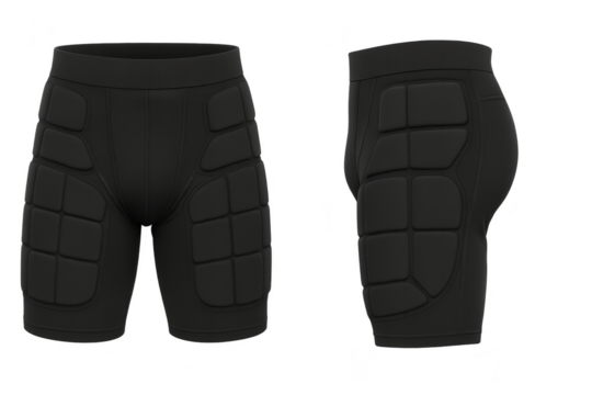 Black padded protective sports shorts isolated on transparent background