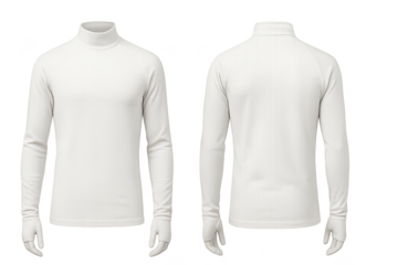White turtleneck long sleeve shirt with thumbholes, isolated on transparent background