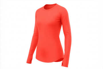 Coral long-sleeve athletic shirt isolated on transparent background, sportswear