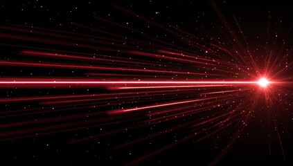 Obraz premium Red light beams emanate from a central bright point on a black background, creating a cosmic effect