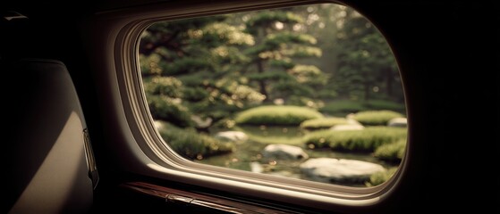 Tranquil View from Luxury Private Jet Window Overlooking Serene Minimalist Landscape
