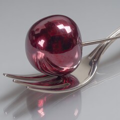 Shiny red cherry on a silver fork