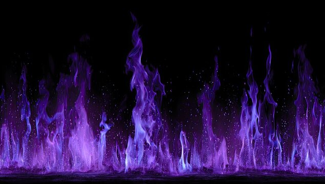 An image of a line of purple flames against a black background, with small sparks