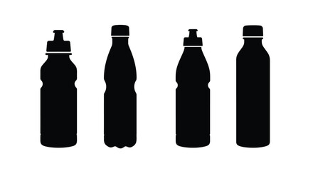Simple black silhouettes of four different bottle shapes in a row
