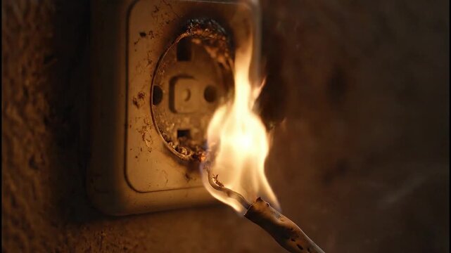 Electrical Hazard Sequence: Animated Fire Eruption from Socket Due Overload Risk