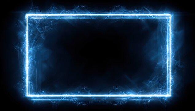 Glowing electric blue rectangular frame with wavy energy on black background
