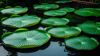 Water lily and lotus leaf in a pond green leaves