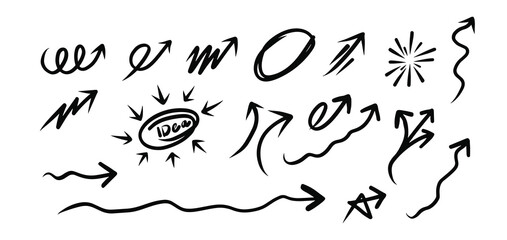 Hand drawn arrow mark set. Icon vector