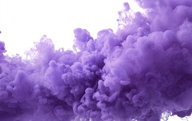 Obraz premium A vibrant plume of purple smoke billows against a clean white background, textured and dense