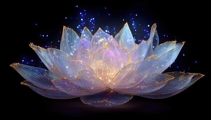 Glowing, translucent lotus flower, illuminated by ethereal light