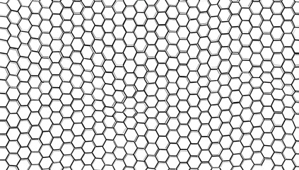 Close-up view of a repeating pattern of interconnected, irregular black hexagons on white