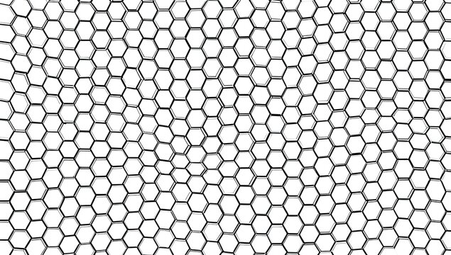Close-up view of a repeating pattern of interconnected, irregular black hexagons on white