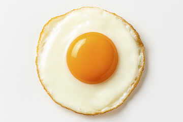 The vibrant orange yolk is centered in the firm white. This simple and popular breakfast food is isolated and viewed from directly above.