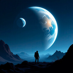 silhouette of a man on the moon