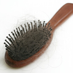 This close up image shows significant hair loss collected in the bristles. The concept relates to health beauty aging and hair care problems.