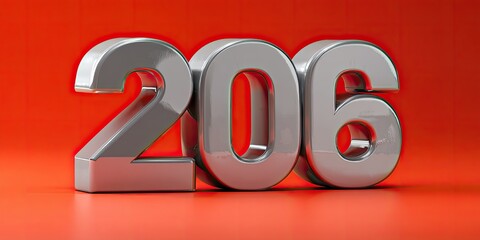 Shiny, chrome-like numbers 206 stand out against a vibrant orange background, highlighting the digits