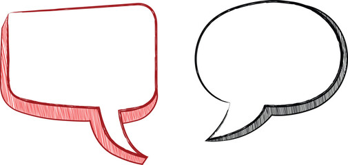 Sketchy doodle speech bubbles,  two hand drawn empty chat shapes for comics