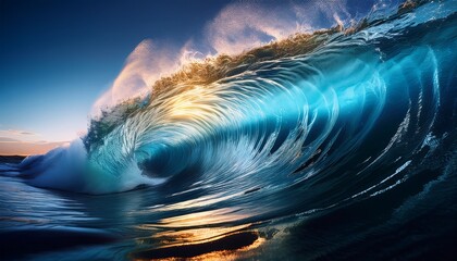 enchanting luminescent wave seamlessly merging with the vast ocean dynamic motion and fluidity cinematic brilliance