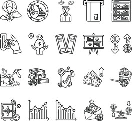 Inflation and finance icon set. Suitable for financial websites, economic articles, digital product, UI, and business presentations. Editable linear icon. Vector illustration
