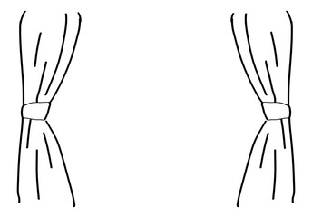 Curtains. Stage curtains. Stage. Partition. Hand-drawn lines. Round. Soft. Simple. Monochrome.