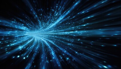 A mesmerizing abstract depiction of light particles converging through a tunnel, glowing