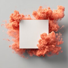 Blank square on light background, framed by billowing coral-colored smoke/ink