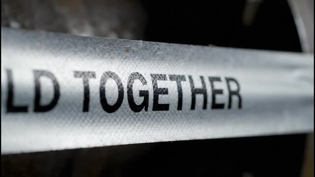 Emphasizing collective strength: A video illustrating the phrase 'Hold Together' on tape