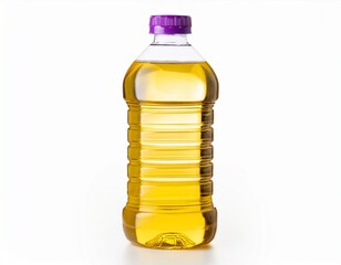 one liter plastic bottle of cooking oil with purple lid isolated on white background