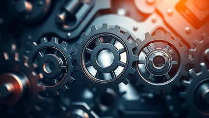 An abstract background of interlocking metallic mechanical gears, symbolizing business optimization.