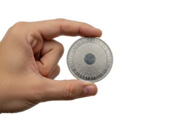 Silver coin held in hand isolated on white, collectible currency for investment purposes
