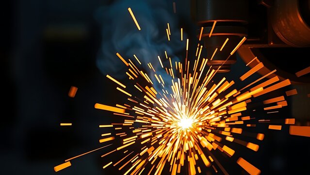Abstract close-up of glowing sparks in metalworking, highlighting industrial energy and craftsmanship.