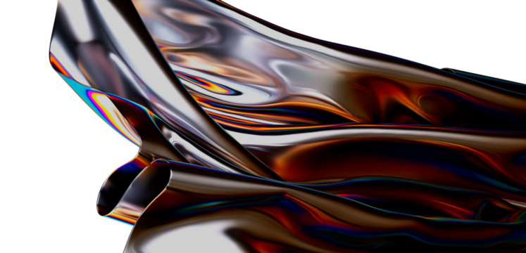 Abstract artistic image of flowing metallic fabric with iridescent color reflections, creative texture and flowing shapes. Ideal for designs and