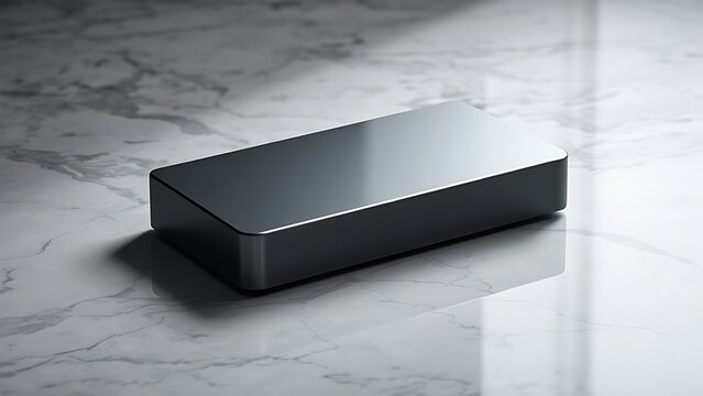 A sleek polished object on marble, abstractly representing modern communication with soft reflections.