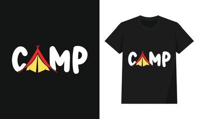 Camp Bubble Text Logo – Bold Typography with Tent Illustration and Simple Outdoor Graphic