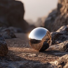 Obraz premium Perfect Smooth Chrome Sphere Representing Concept of Efficiency and Modern Design