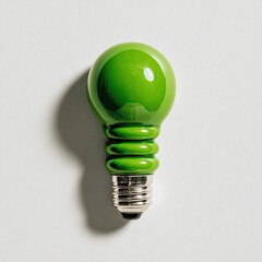 A vibrant green lightbulb on a white backdrop, showcasing its glossy finish & unique shape
