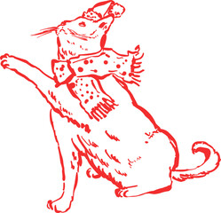 cat playing wearing santa hat and scarf,