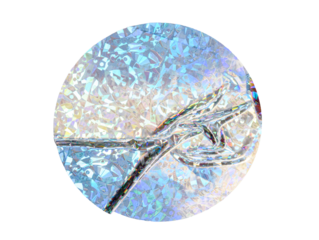 Iridescent Round holographic texture duct sticker with blue shimmer effect and abstract reflection, light security background