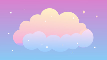 Pastel dreamy sky with soft fluffy cloud and stars adding a touch of magic and wonder