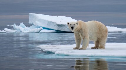A Polar Bear Isolated on a Fragile Sliver of Arctic Ice.