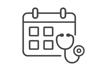 Calendar with Stethoscope Outline Icon on a Transparent Background Image.