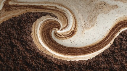 Swirling Pattern of Cream and Ground Coffee Creating an Artistic Fusion in a Bowl